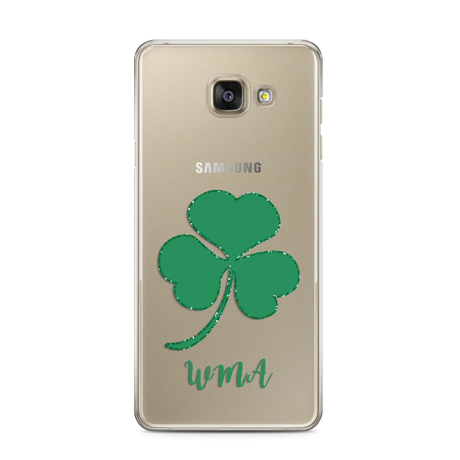 Initialled Shamrock Custom Samsung Galaxy A3 2016 Case on gold phone