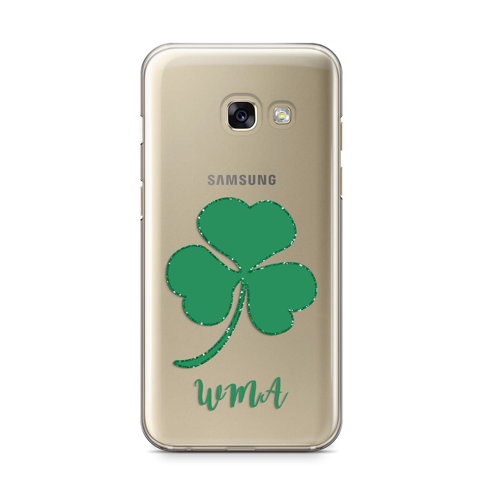 Initialled Shamrock Custom Samsung Galaxy A3 2017 Case on gold phone