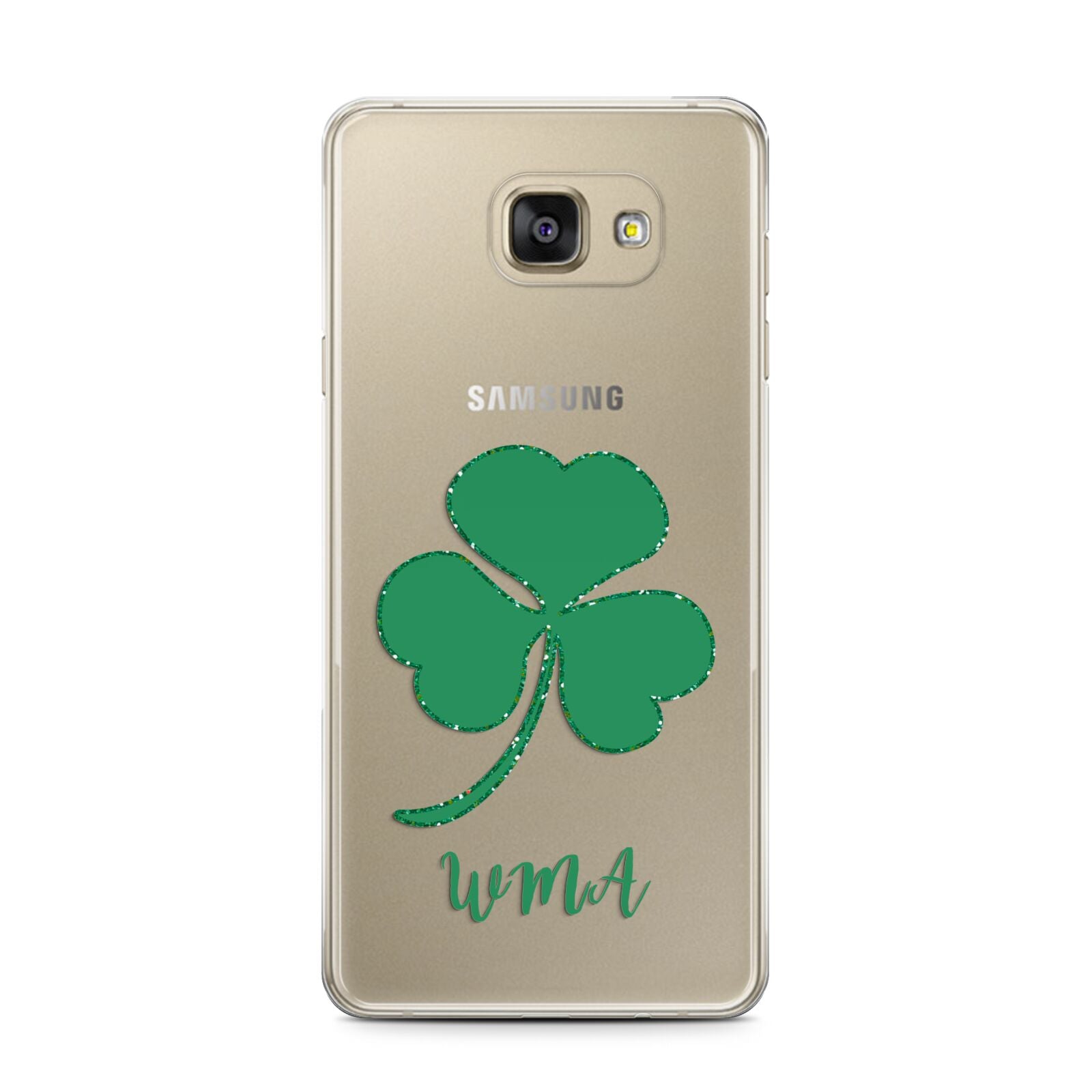 Initialled Shamrock Custom Samsung Galaxy A7 2016 Case on gold phone