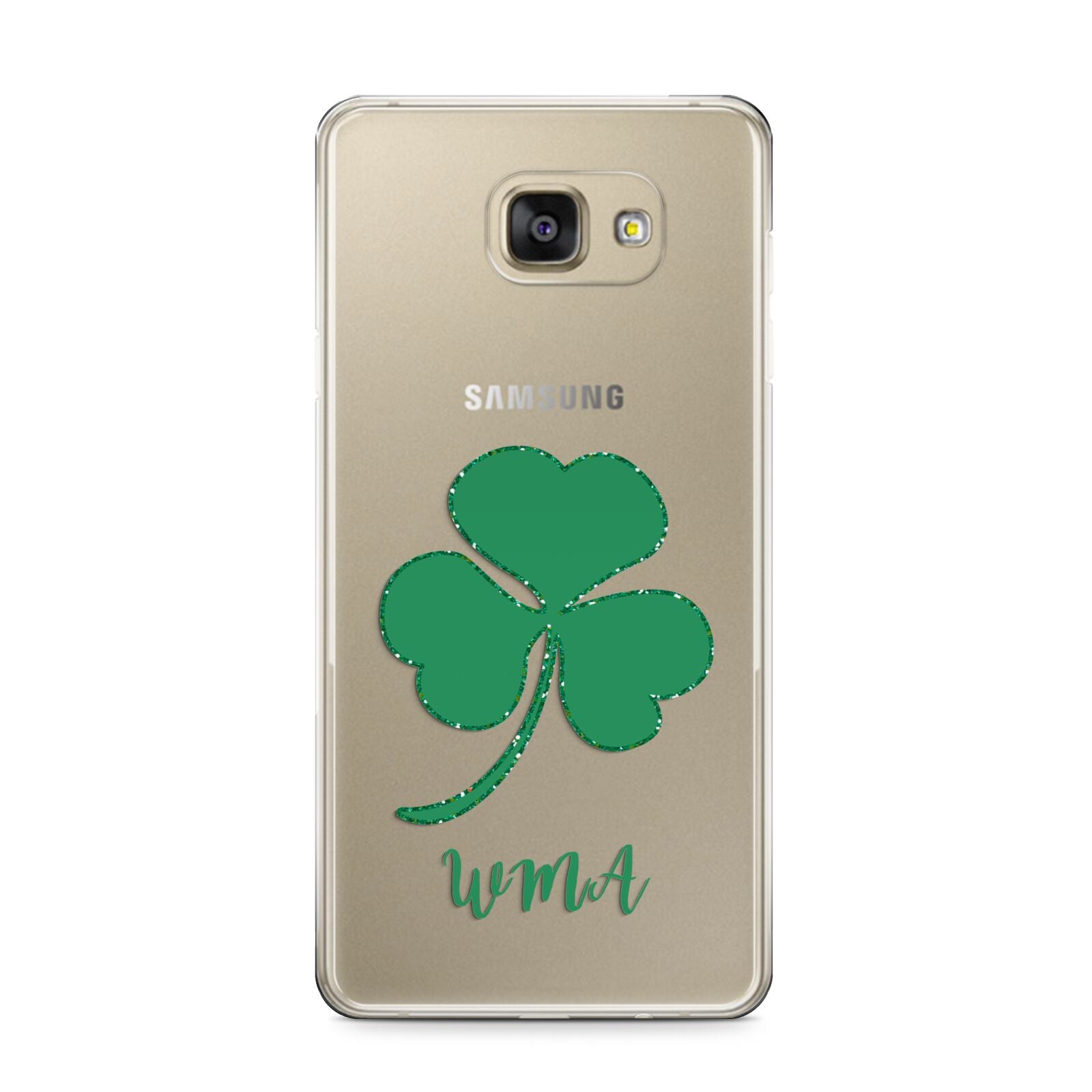 Initialled Shamrock Custom Samsung Galaxy A9 2016 Case on gold phone