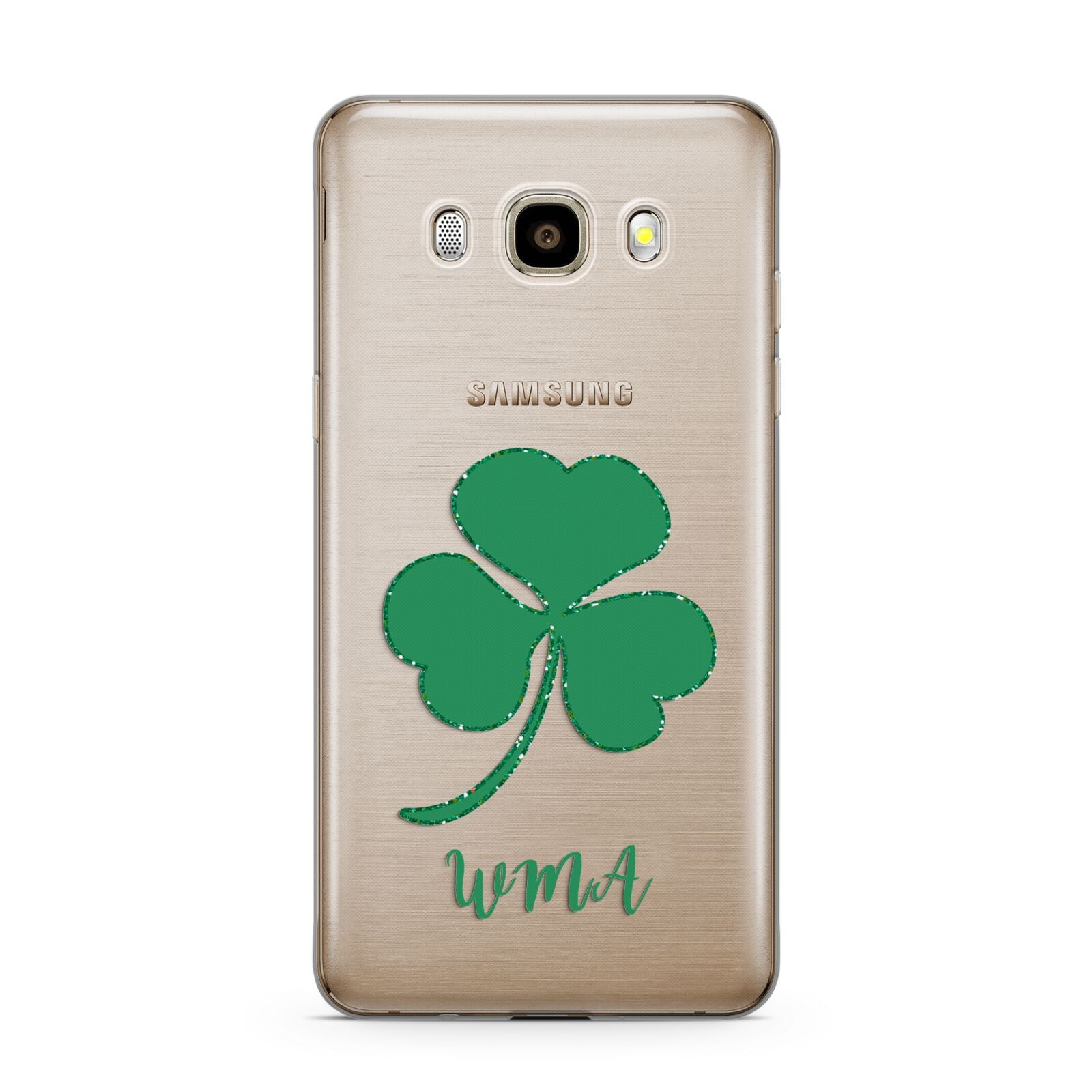 Initialled Shamrock Custom Samsung Galaxy J7 2016 Case on gold phone