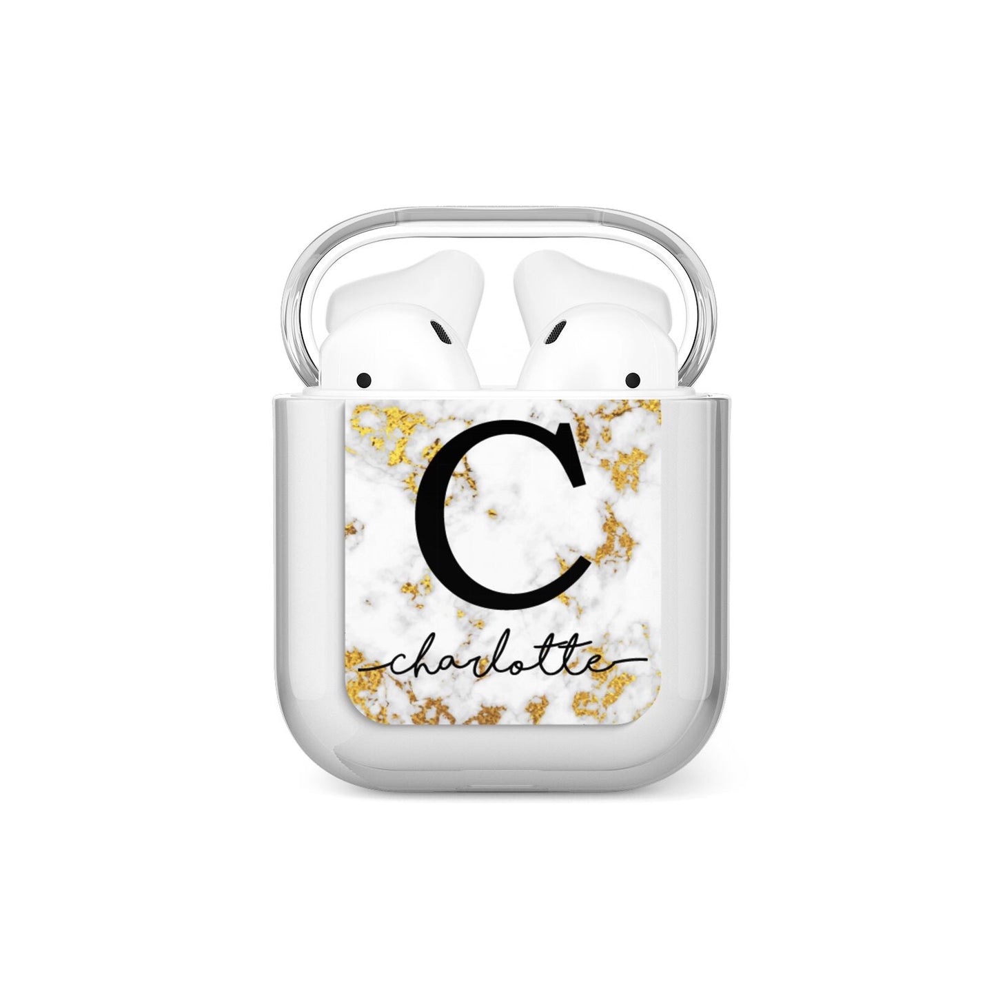Initialled White Gold Marble with Name AirPods Case