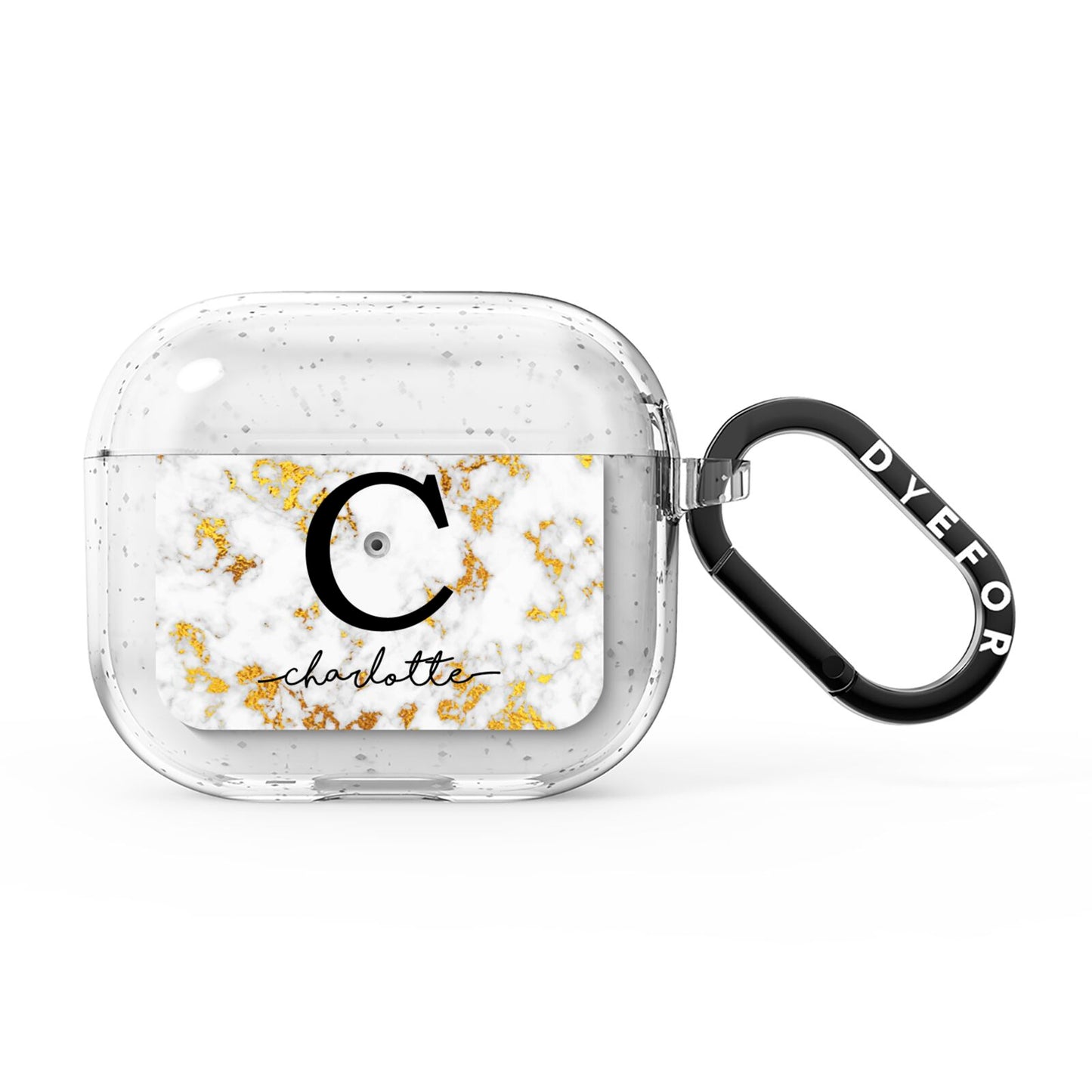Initialled White Gold Marble with Name AirPods Glitter Case 3rd Gen