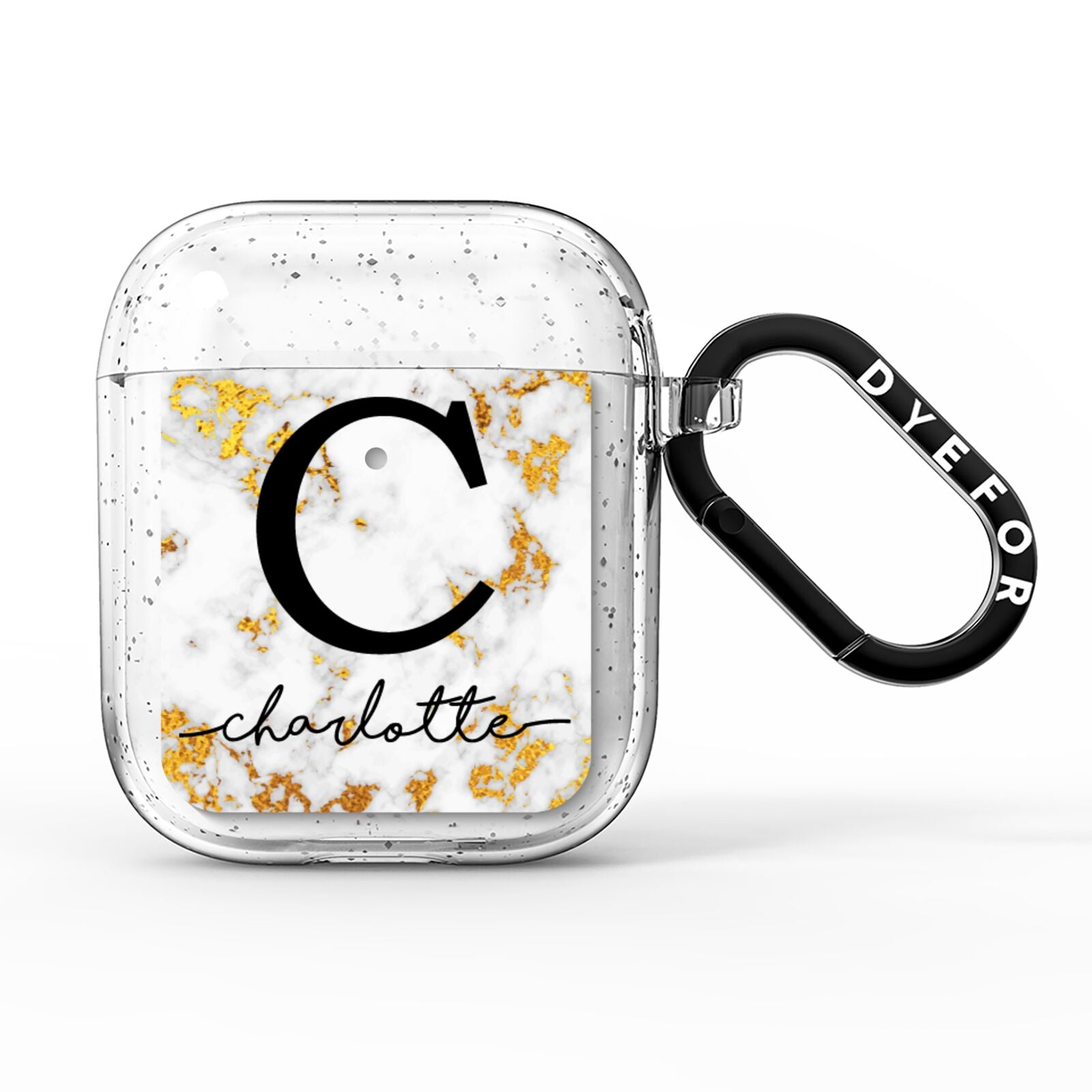 Initialled White Gold Marble with Name AirPods Glitter Case