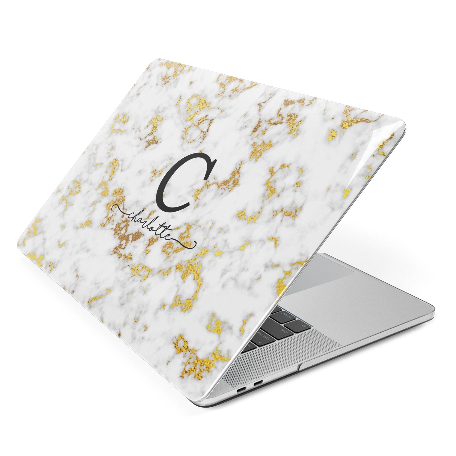 Initialled White Gold Marble with Name Apple MacBook Case Side View