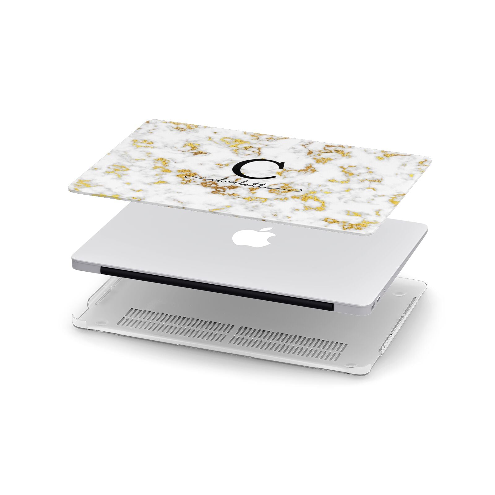 Initialled White Gold Marble with Name Apple MacBook Case in Detail