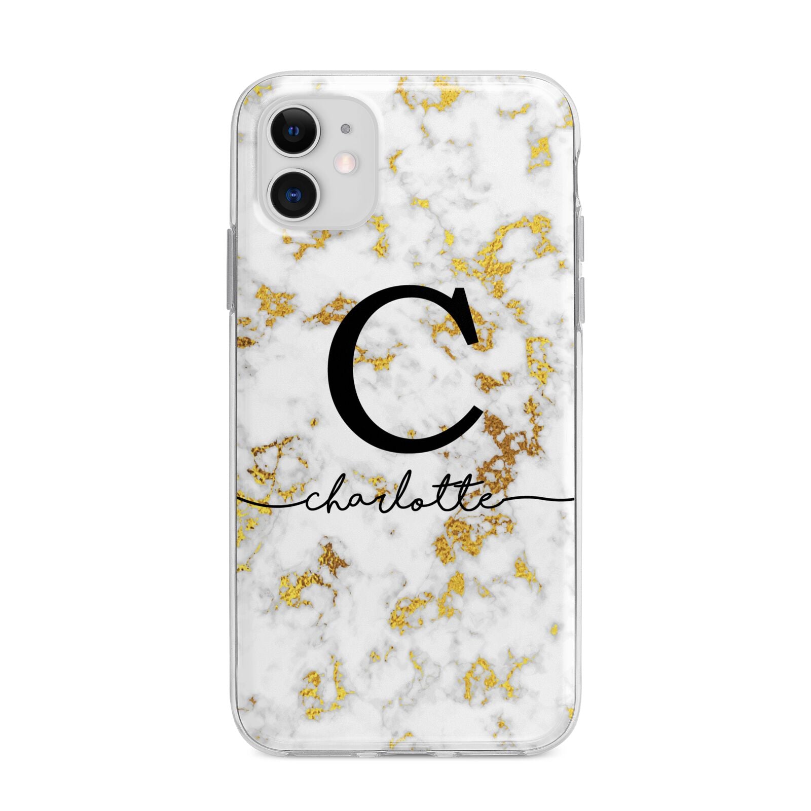 Initialled White Gold Marble with Name Apple iPhone 11 in White with Bumper Case