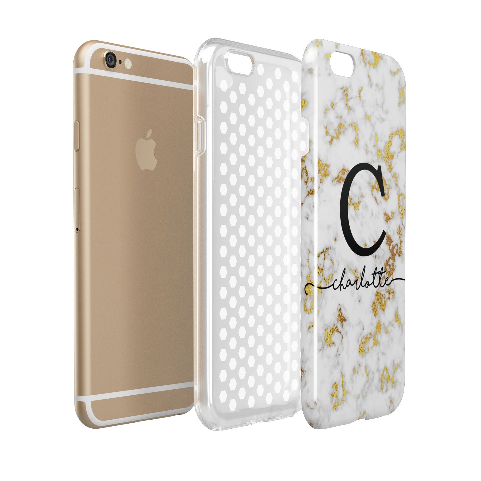 Initialled White Gold Marble with Name Apple iPhone 6 3D Tough Case Expanded view