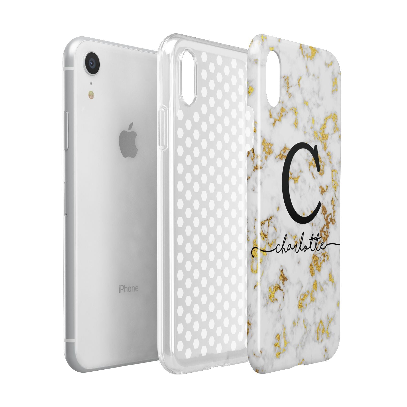 Initialled White Gold Marble with Name Apple iPhone XR White 3D Tough Case Expanded view