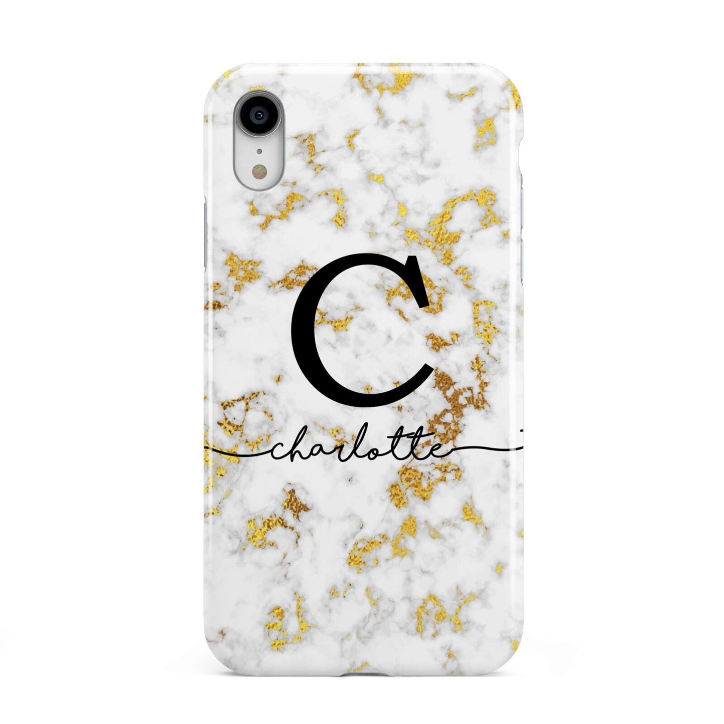 Initialled White Gold Marble with Name Apple iPhone XR White 3D Tough Case