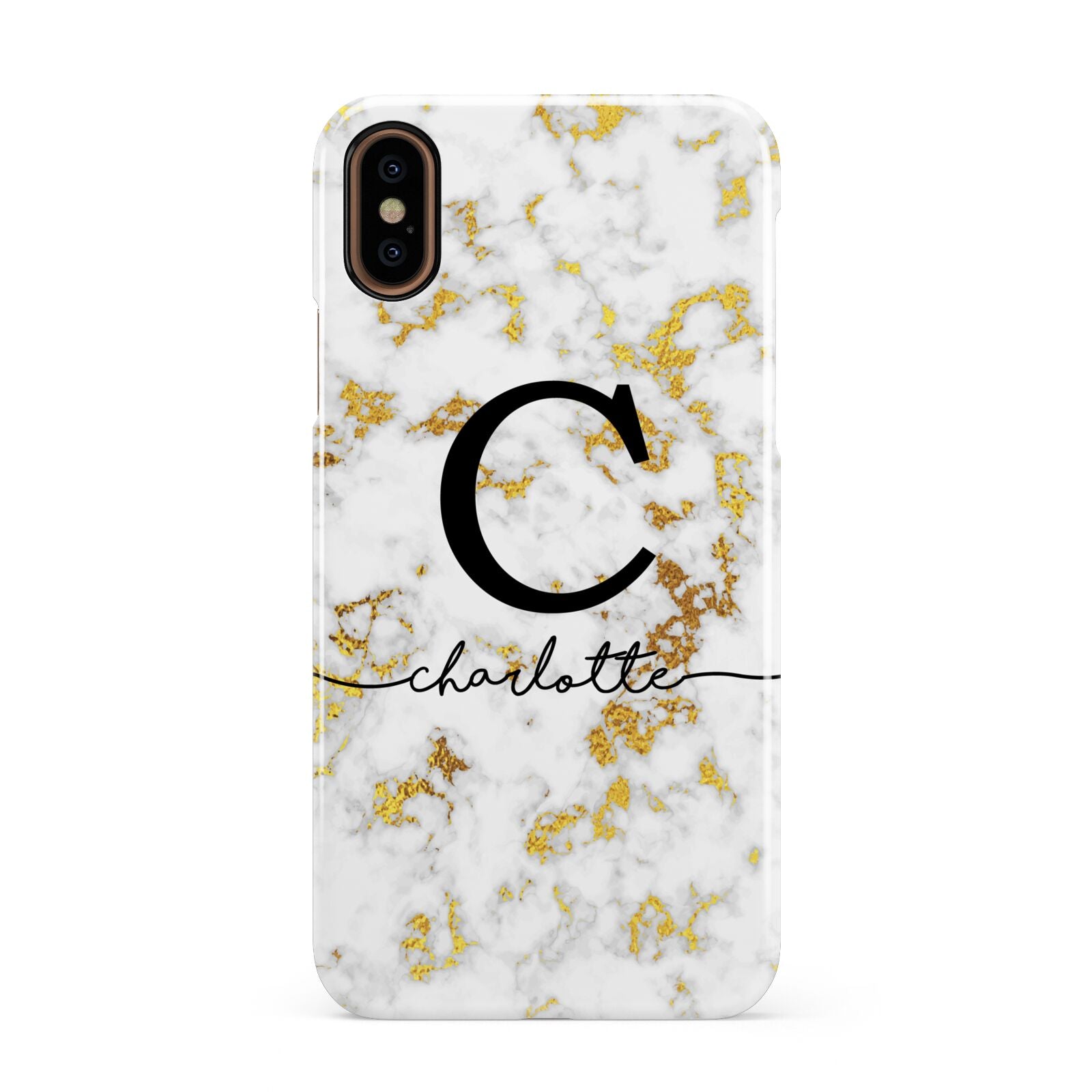 Initialled White Gold Marble with Name Apple iPhone XS 3D Snap Case