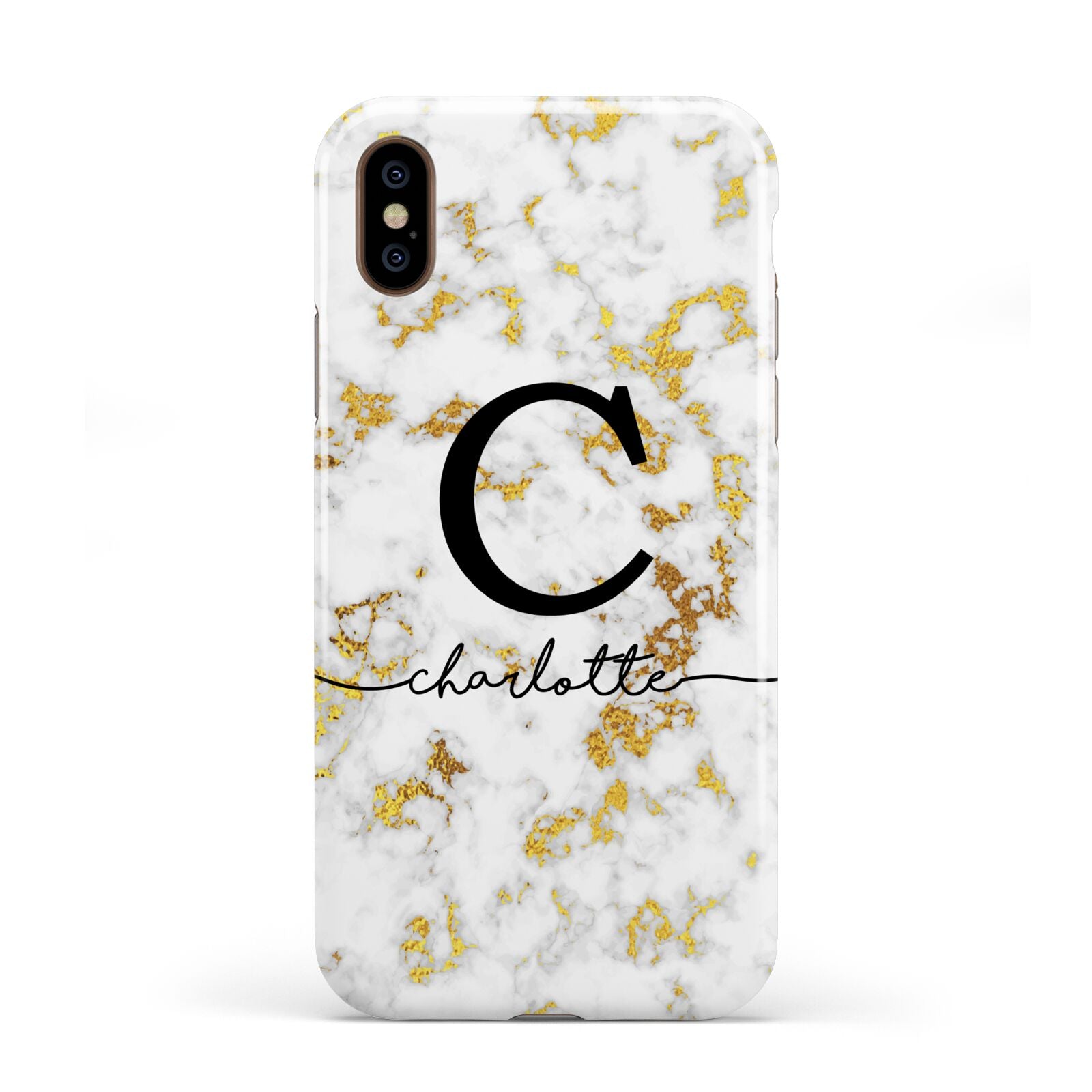 Initialled White Gold Marble with Name Apple iPhone XS 3D Tough