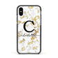 Initialled White Gold Marble with Name Apple iPhone Xs Impact Case Black Edge on Black Phone