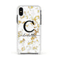 Initialled White Gold Marble with Name Apple iPhone Xs Impact Case White Edge on Black Phone