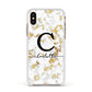 Initialled White Gold Marble with Name Apple iPhone Xs Impact Case White Edge on Gold Phone