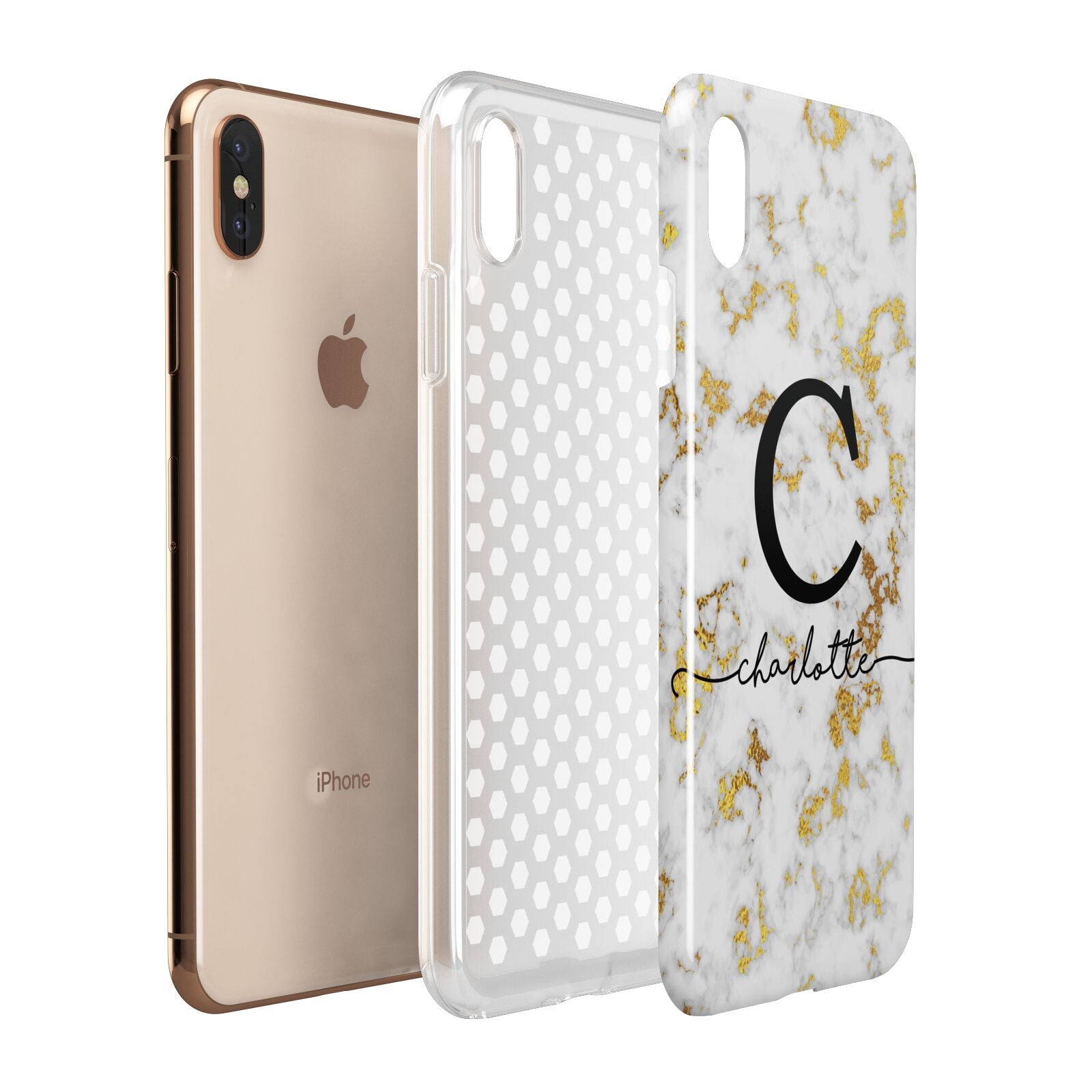 Initialled White Gold Marble with Name Apple iPhone Xs Max 3D Tough Case Expanded View
