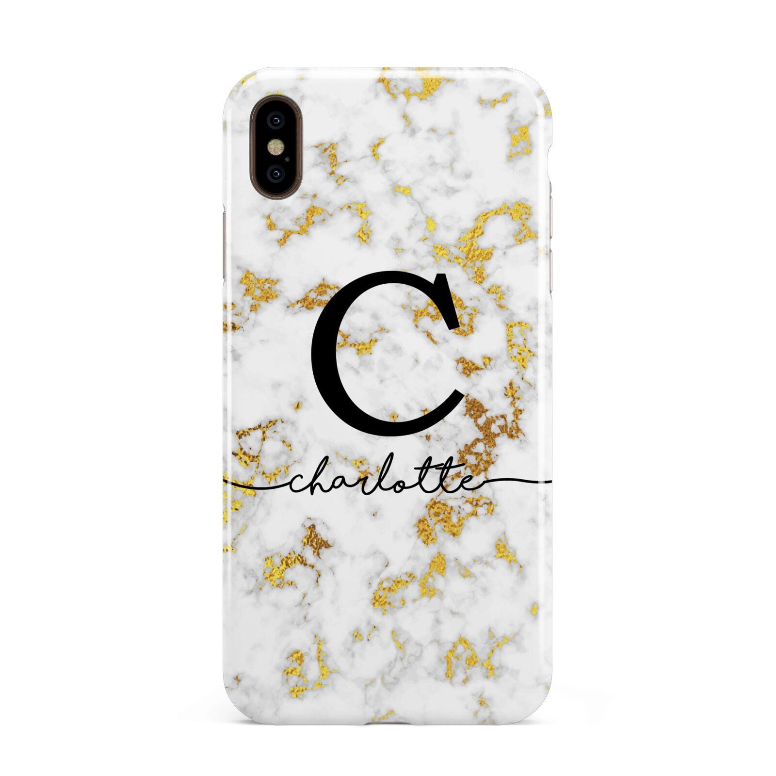 Initialled White Gold Marble with Name Apple iPhone Xs Max 3D Tough Case
