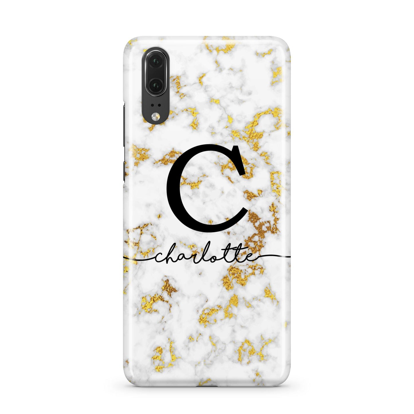 Initialled White Gold Marble with Name Huawei P20 Phone Case