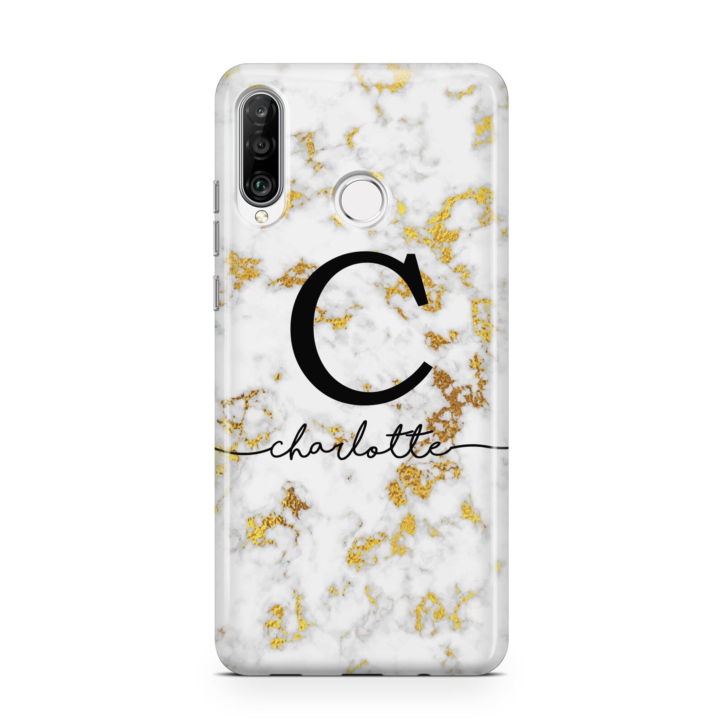 Initialled White Gold Marble with Name Huawei P30 Lite Phone Case