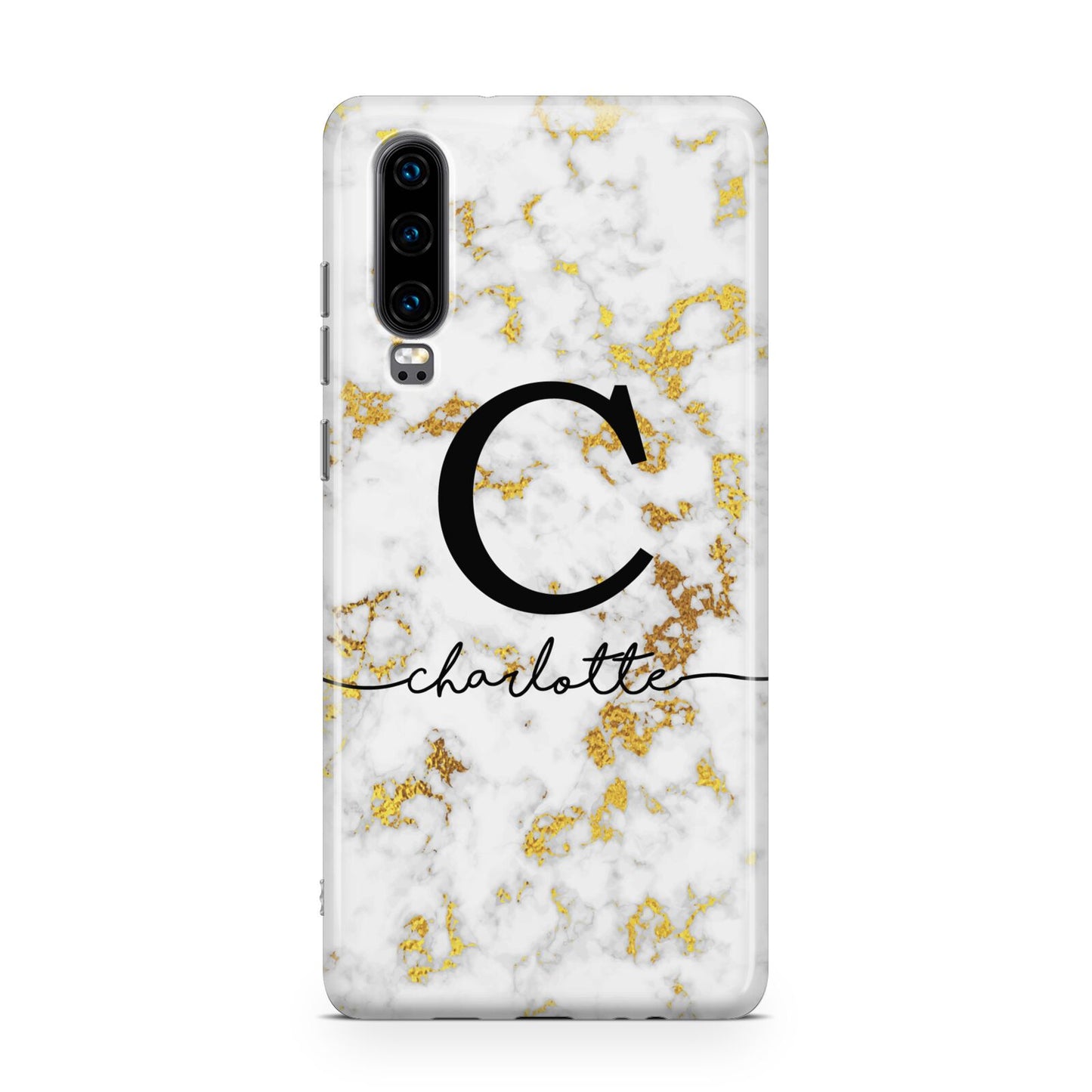 Initialled White Gold Marble with Name Huawei P30 Phone Case