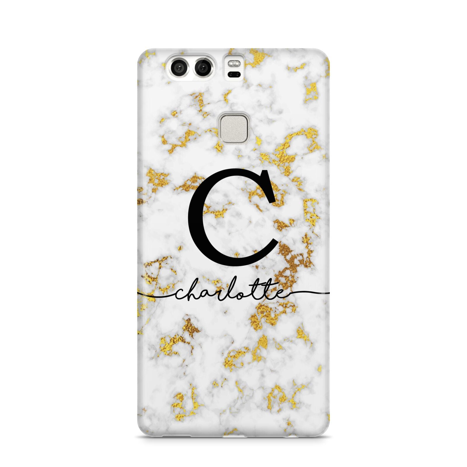 Initialled White Gold Marble with Name Huawei P9 Case