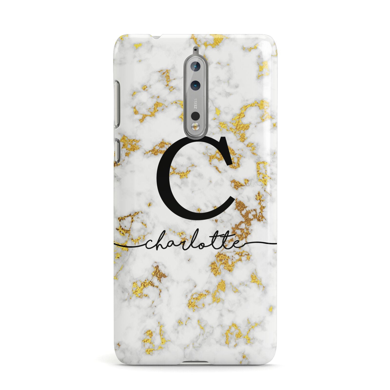 Initialled White Gold Marble with Name Nokia Case