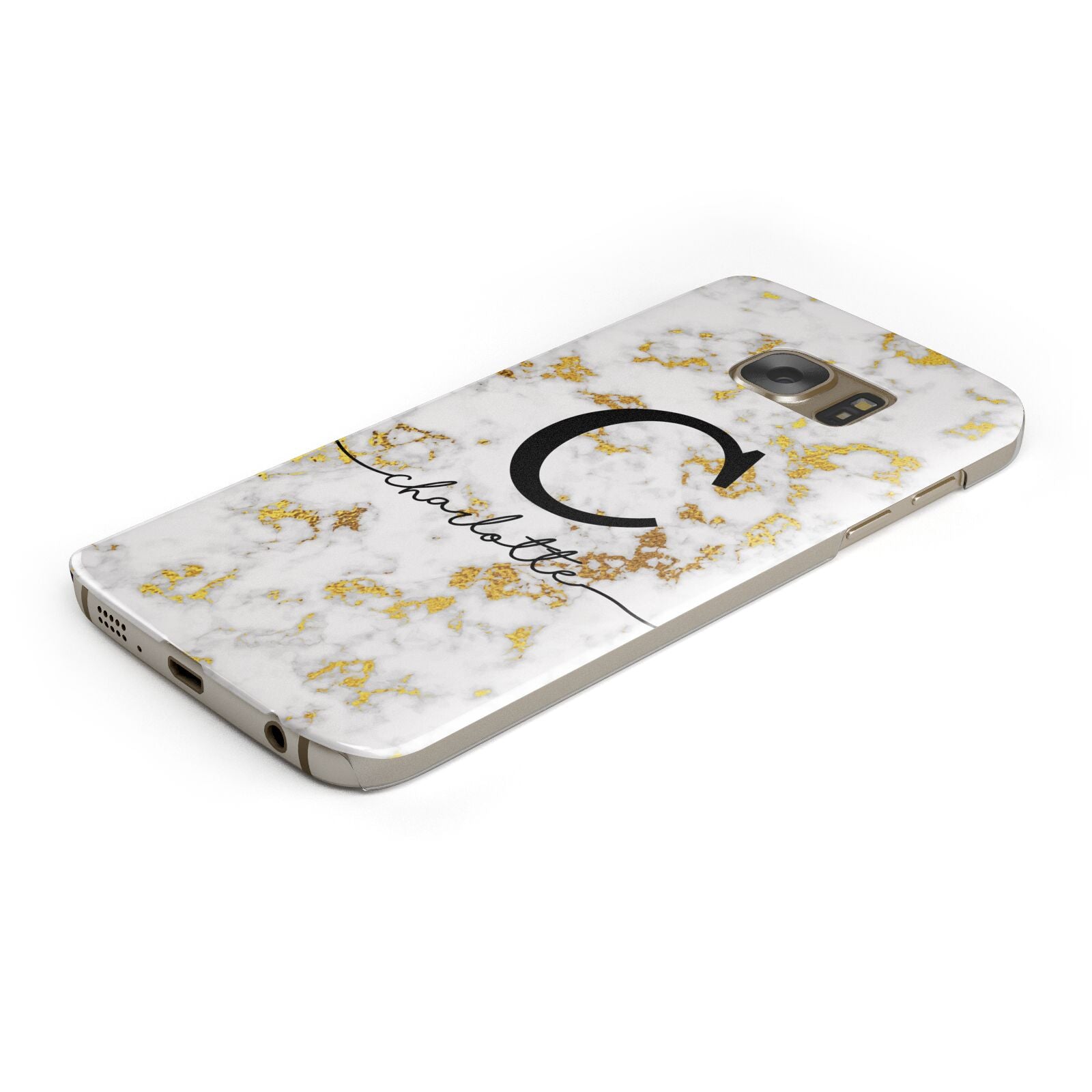 Initialled White Gold Marble with Name Protective Samsung Galaxy Case Angled Image