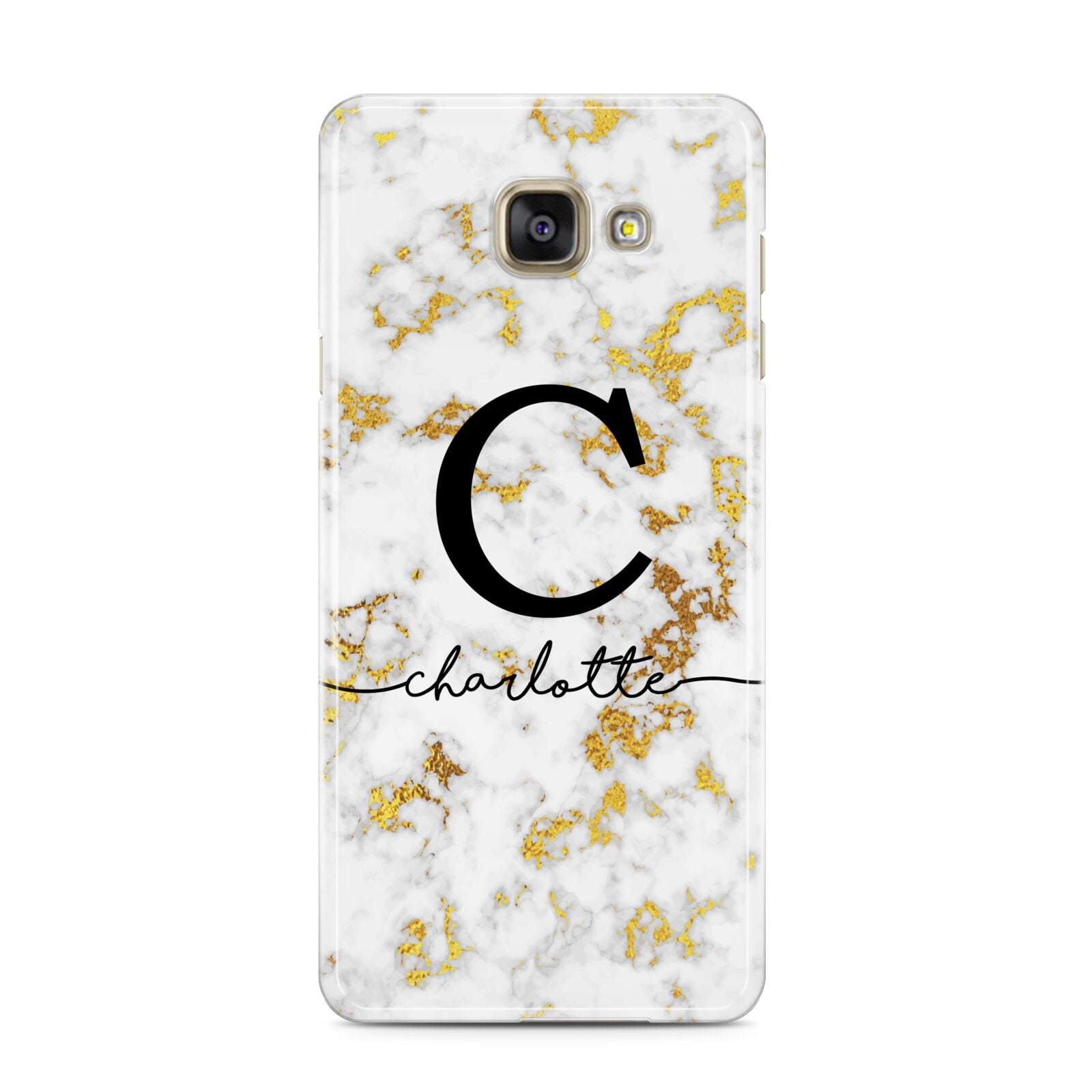 Initialled White Gold Marble with Name Samsung Galaxy A3 2016 Case on gold phone