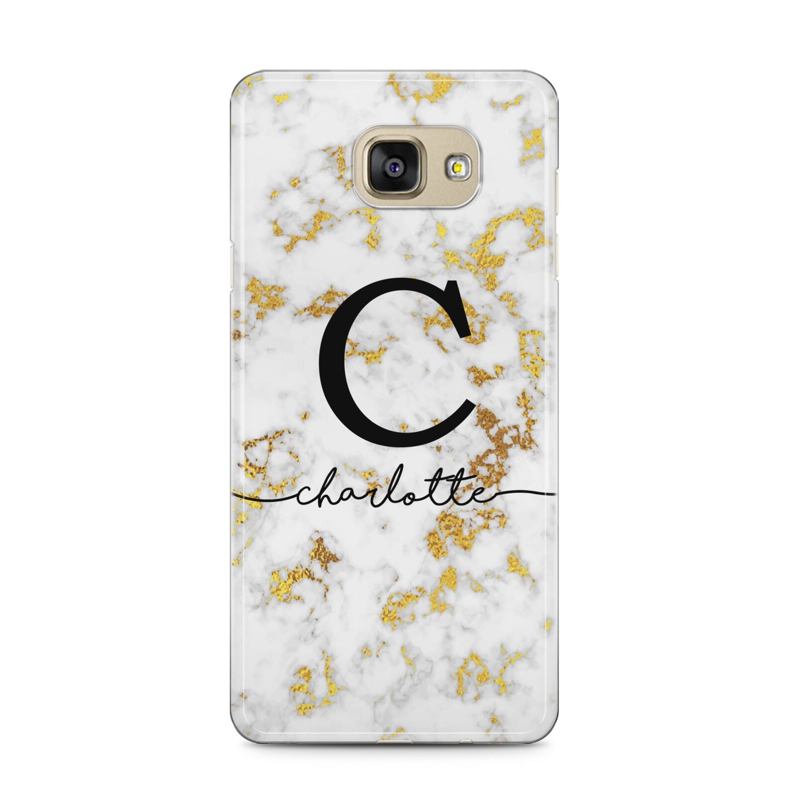 Initialled White Gold Marble with Name Samsung Galaxy A5 2016 Case on gold phone