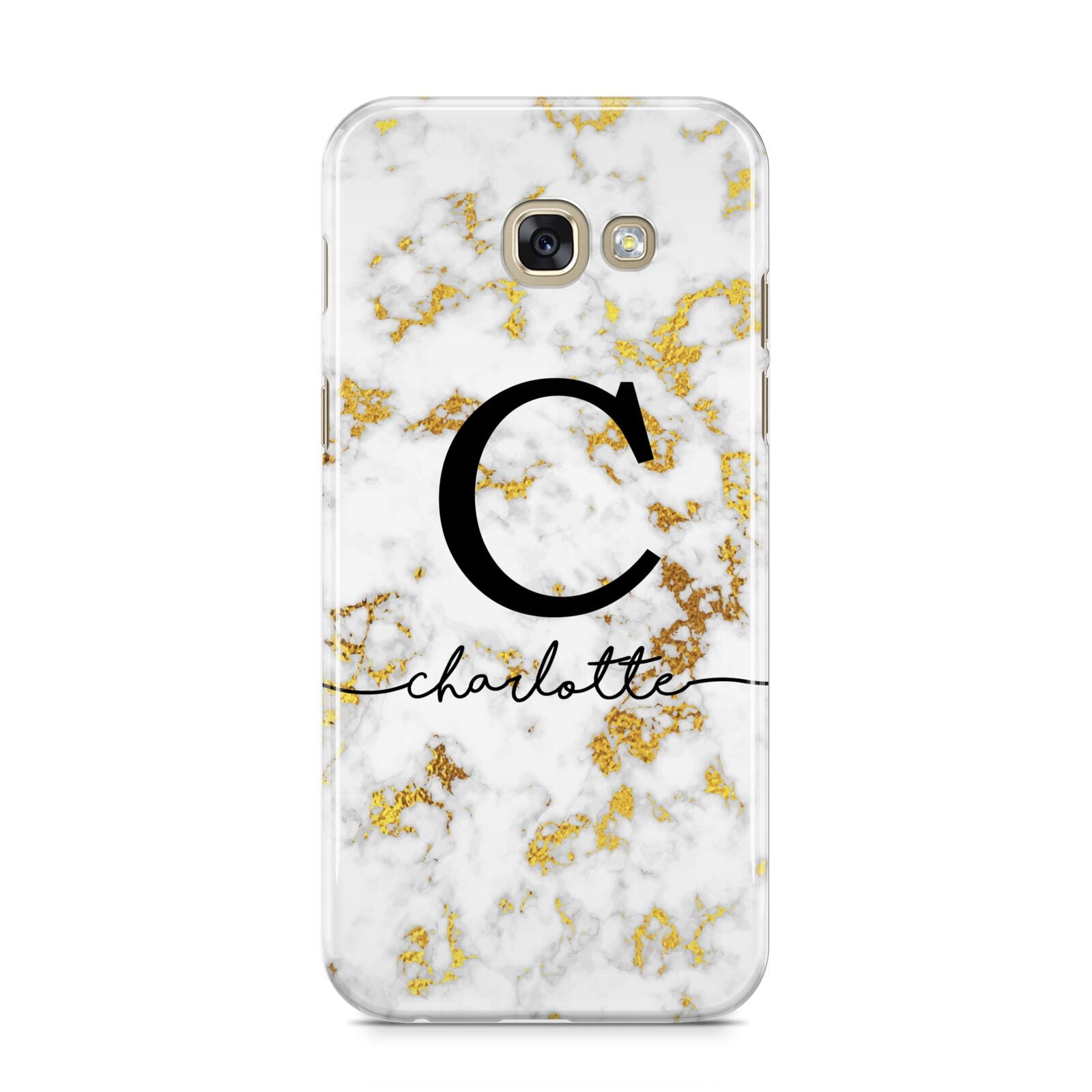 Initialled White Gold Marble with Name Samsung Galaxy A5 2017 Case on gold phone