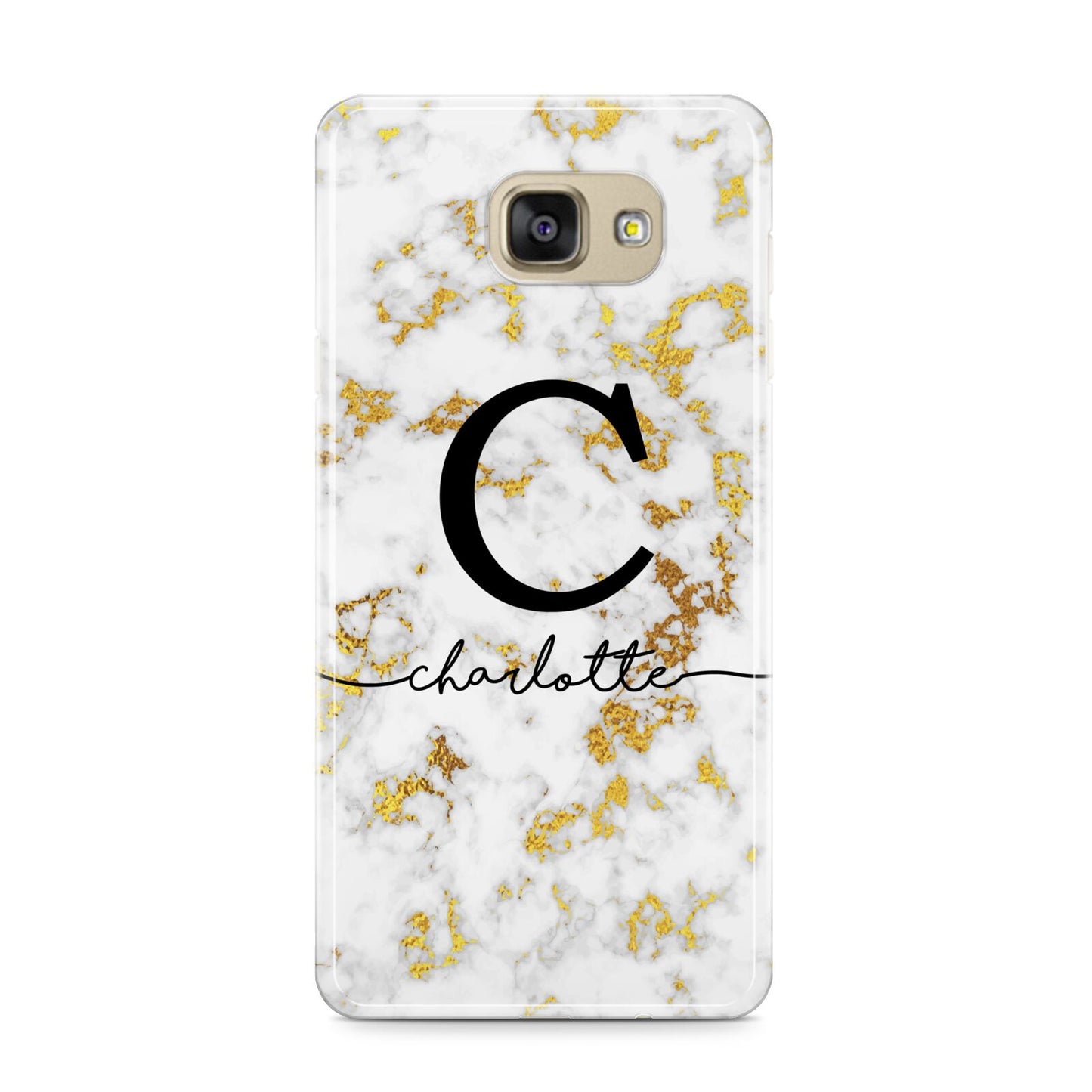 Initialled White Gold Marble with Name Samsung Galaxy A9 2016 Case on gold phone