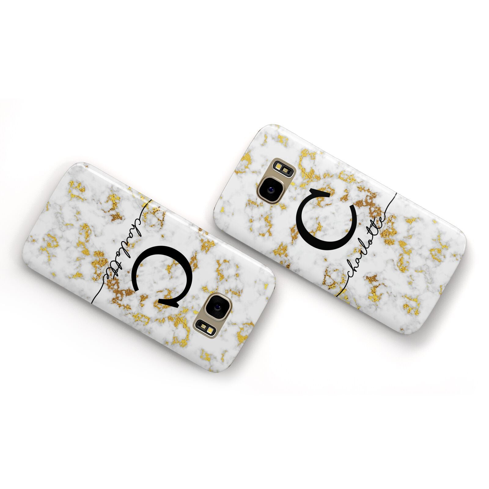 Initialled White Gold Marble with Name Samsung Galaxy Case Flat Overview