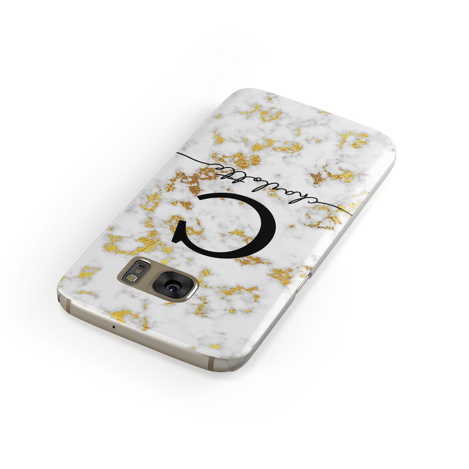 Initialled White Gold Marble with Name Samsung Galaxy Case Front Close Up