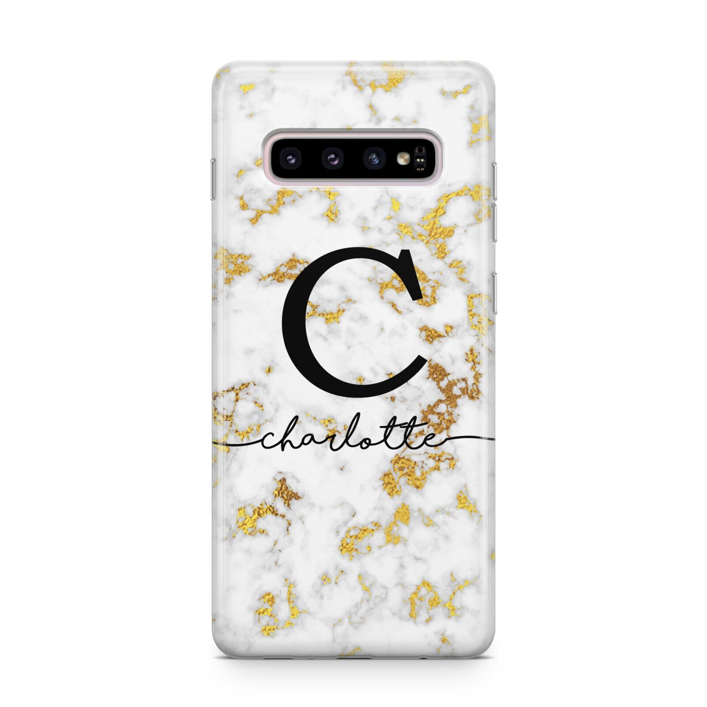 Initialled White Gold Marble with Name Samsung Galaxy S10 Plus Case