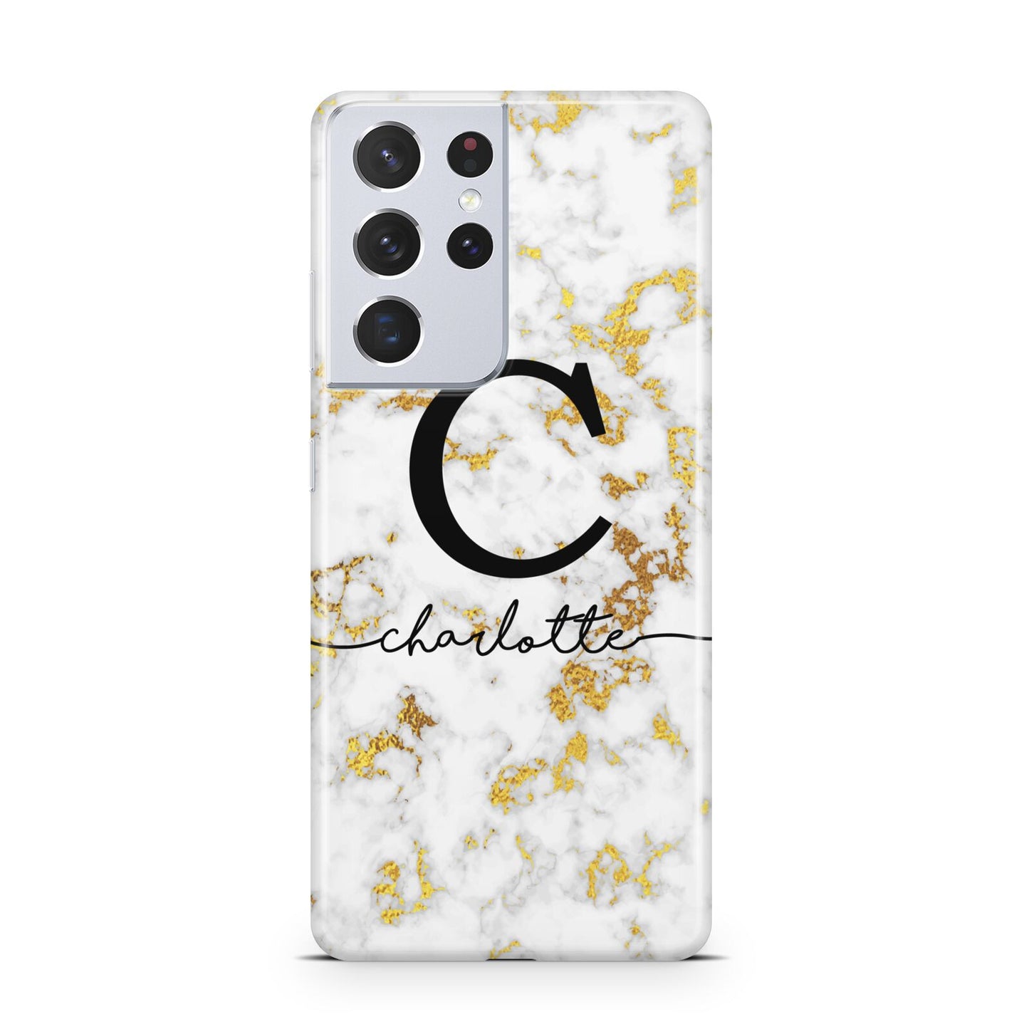 Initialled White Gold Marble with Name Samsung S21 Ultra Case