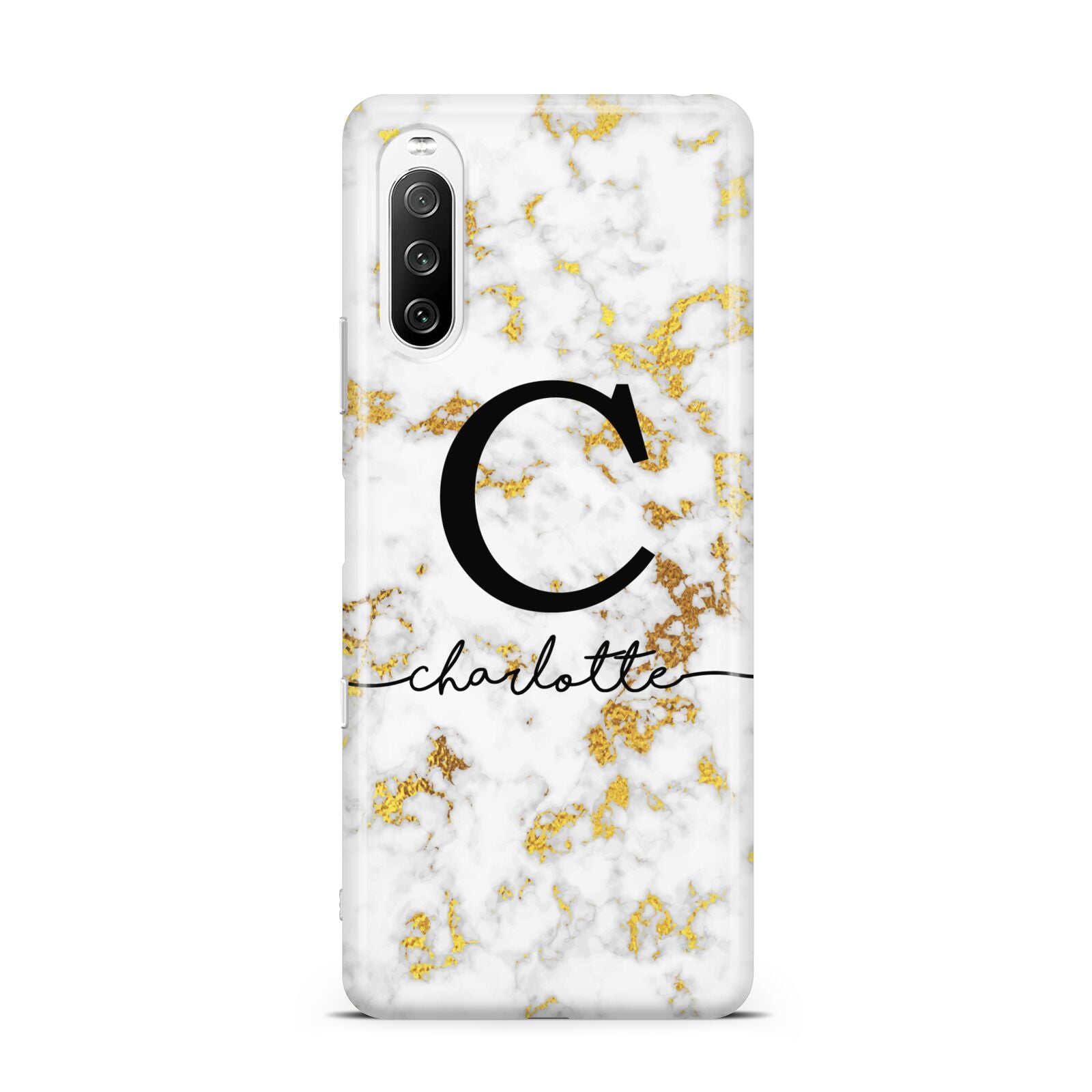 Initialled White Gold Marble with Name Sony Xperia 10 III Case