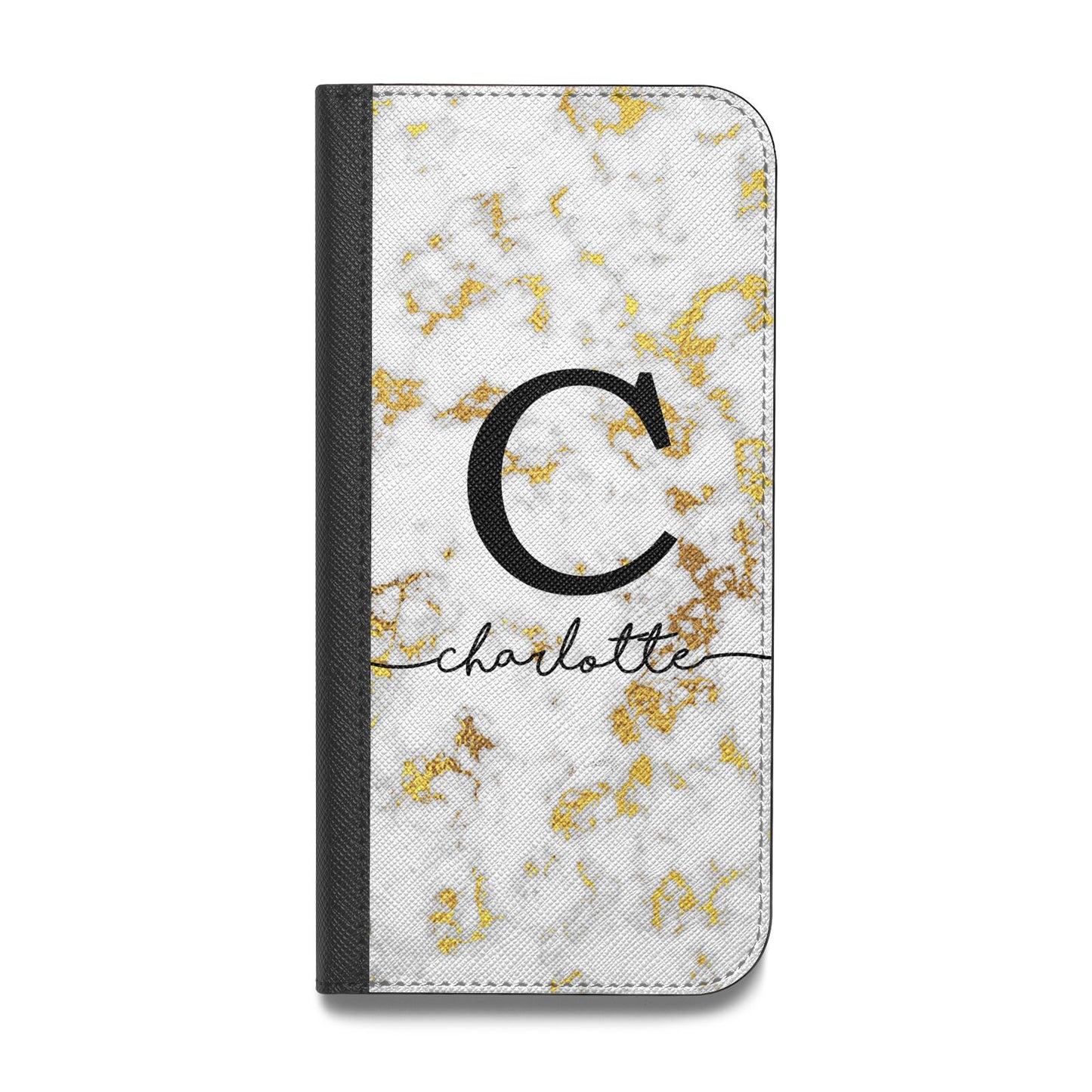 Initialled White Gold Marble with Name Vegan Leather Flip iPhone Case