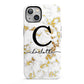 Initialled White Gold Marble with Name iPhone 13 Full Wrap 3D Tough Case