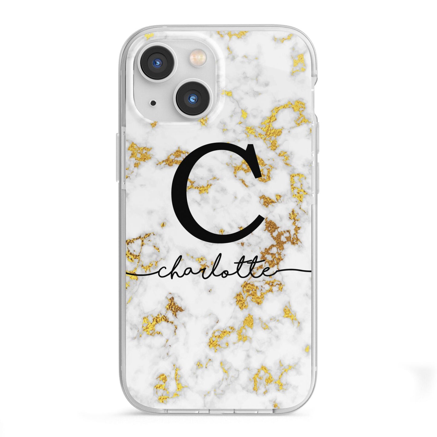 Initialled White Gold Marble with Name iPhone 13 Mini TPU Impact Case with White Edges