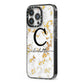 Initialled White Gold Marble with Name iPhone 13 Pro Black Impact Case Side Angle on Silver phone
