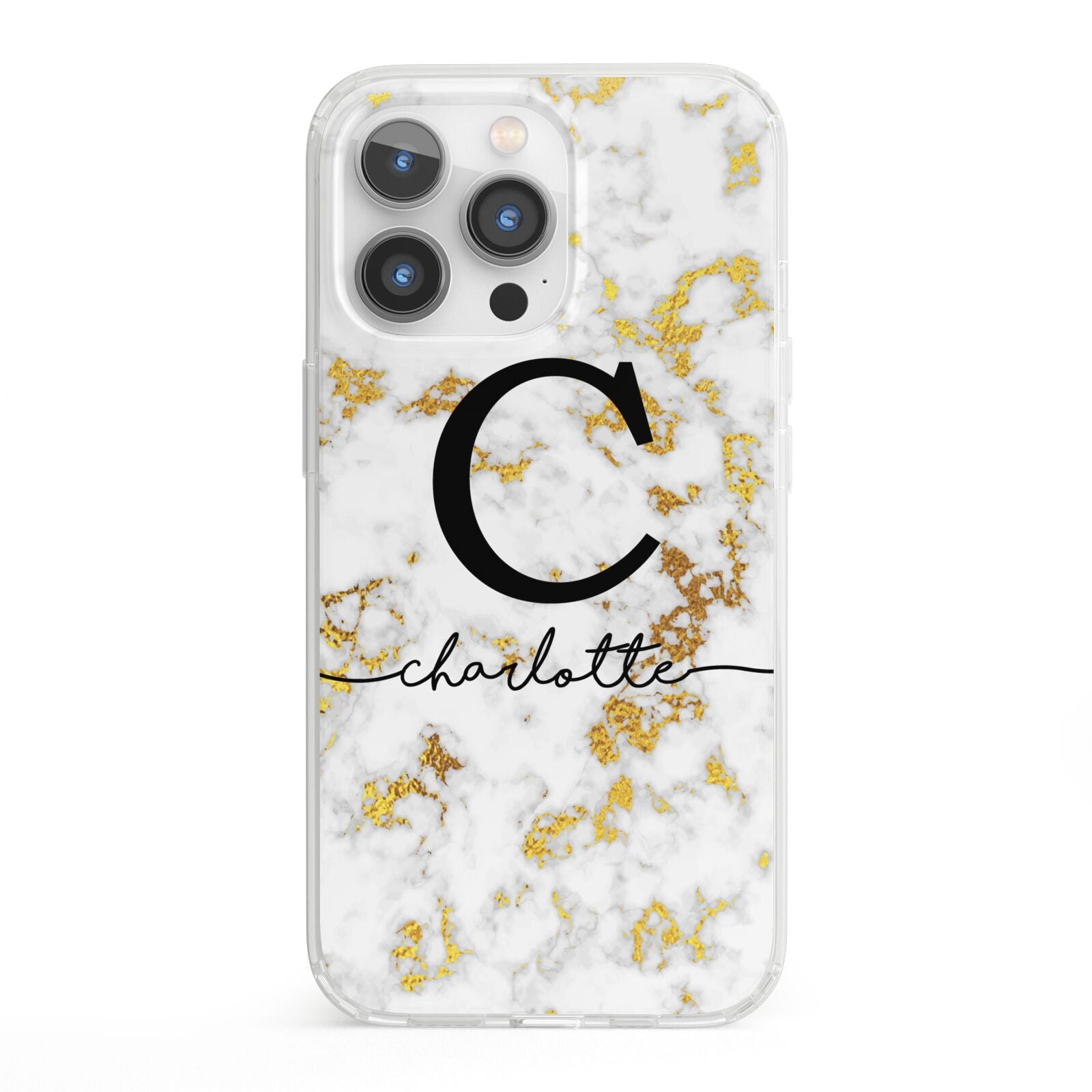 Initialled White Gold Marble with Name iPhone 13 Pro Clear Bumper Case