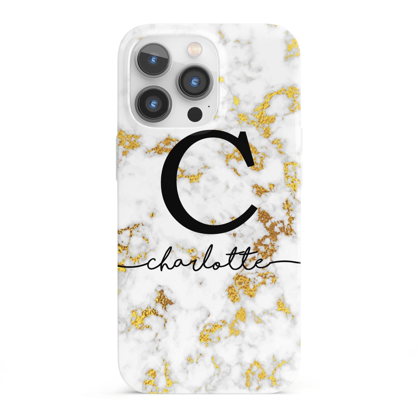 Initialled White Gold Marble with Name iPhone 13 Pro Full Wrap 3D Snap Case