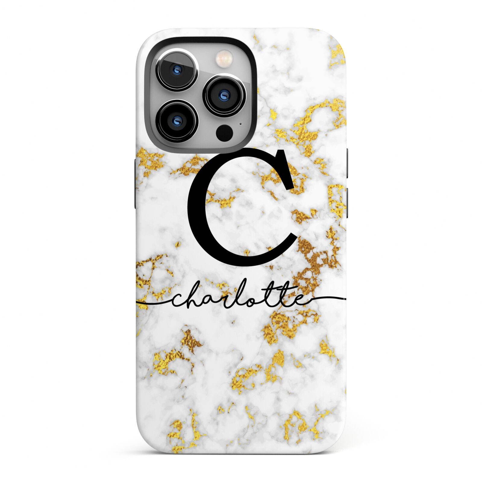 Initialled White Gold Marble with Name iPhone 13 Pro Full Wrap 3D Tough Case