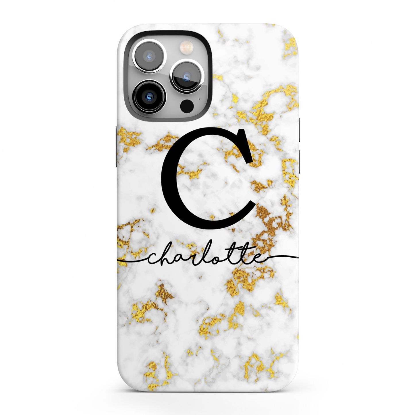 Initialled White Gold Marble with Name iPhone 13 Pro Max Full Wrap 3D Tough Case