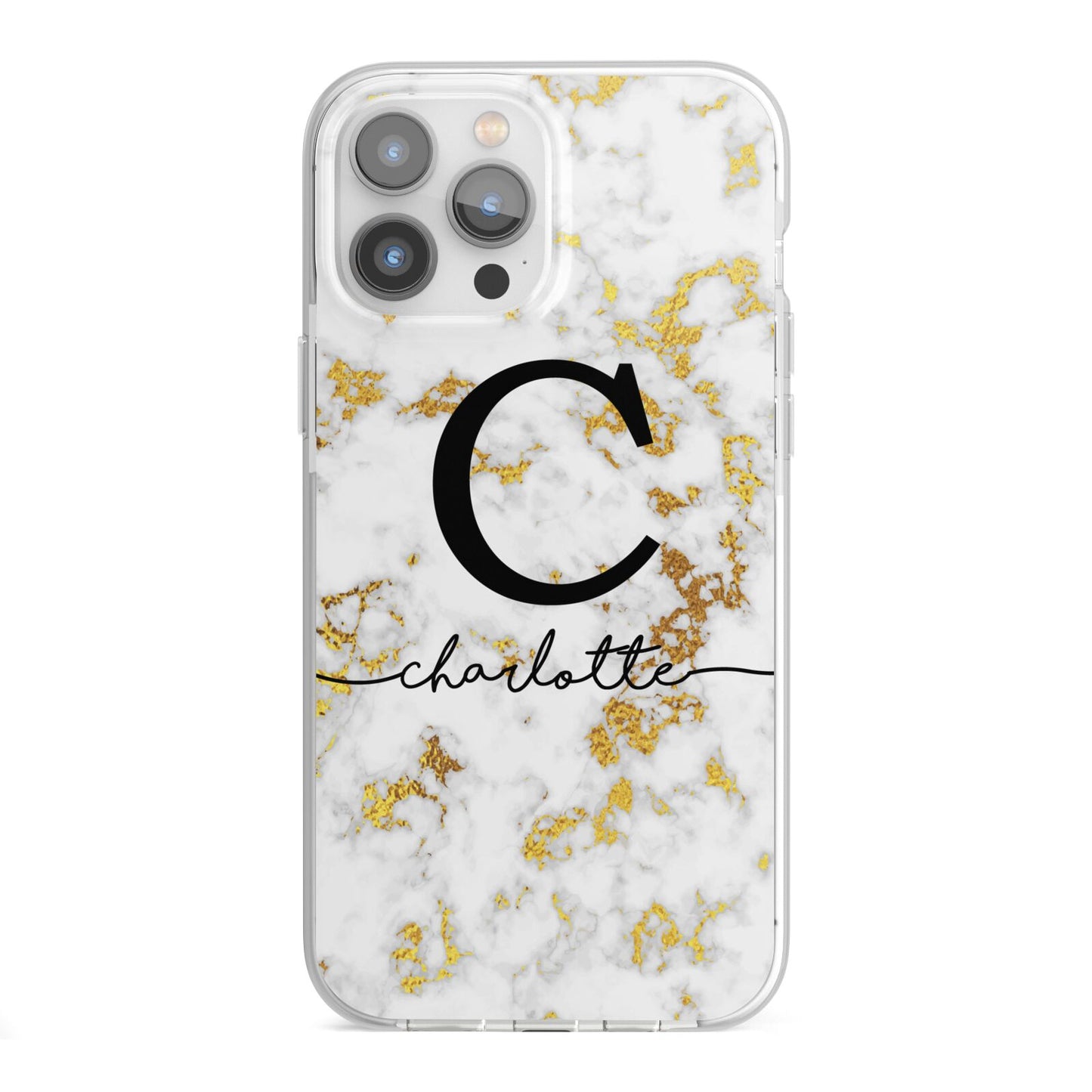 Initialled White Gold Marble with Name iPhone 13 Pro Max TPU Impact Case with White Edges