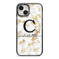 Initialled White Gold Marble with Name iPhone 14 Black Impact Case on Silver phone