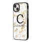 Initialled White Gold Marble with Name iPhone 14 Plus Black Impact Case Side Angle on Silver phone