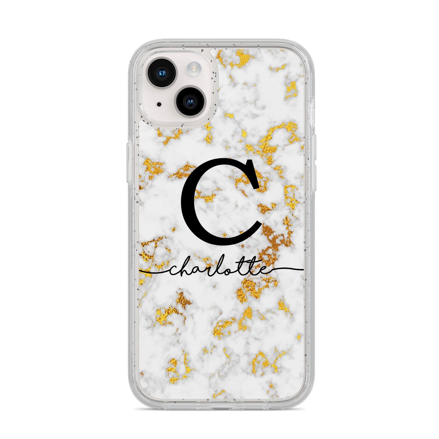 Initialled White Gold Marble with Name iPhone 14 Plus Glitter Tough Case Starlight