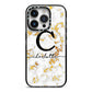 Initialled White Gold Marble with Name iPhone 14 Pro Black Impact Case on Silver phone