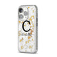 Initialled White Gold Marble with Name iPhone 14 Pro Glitter Tough Case Silver Angled Image